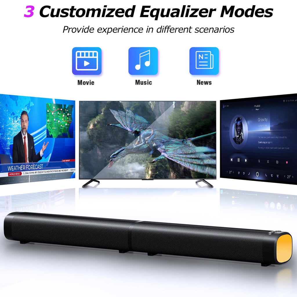 Sound Bar for Smart TV, 100W Bluetooth 5.3 Soundbar with RGB Lighting, 2-in-1 Detachable Sound Bar for TV, Surround Sound System for TV, Gaming Speaker