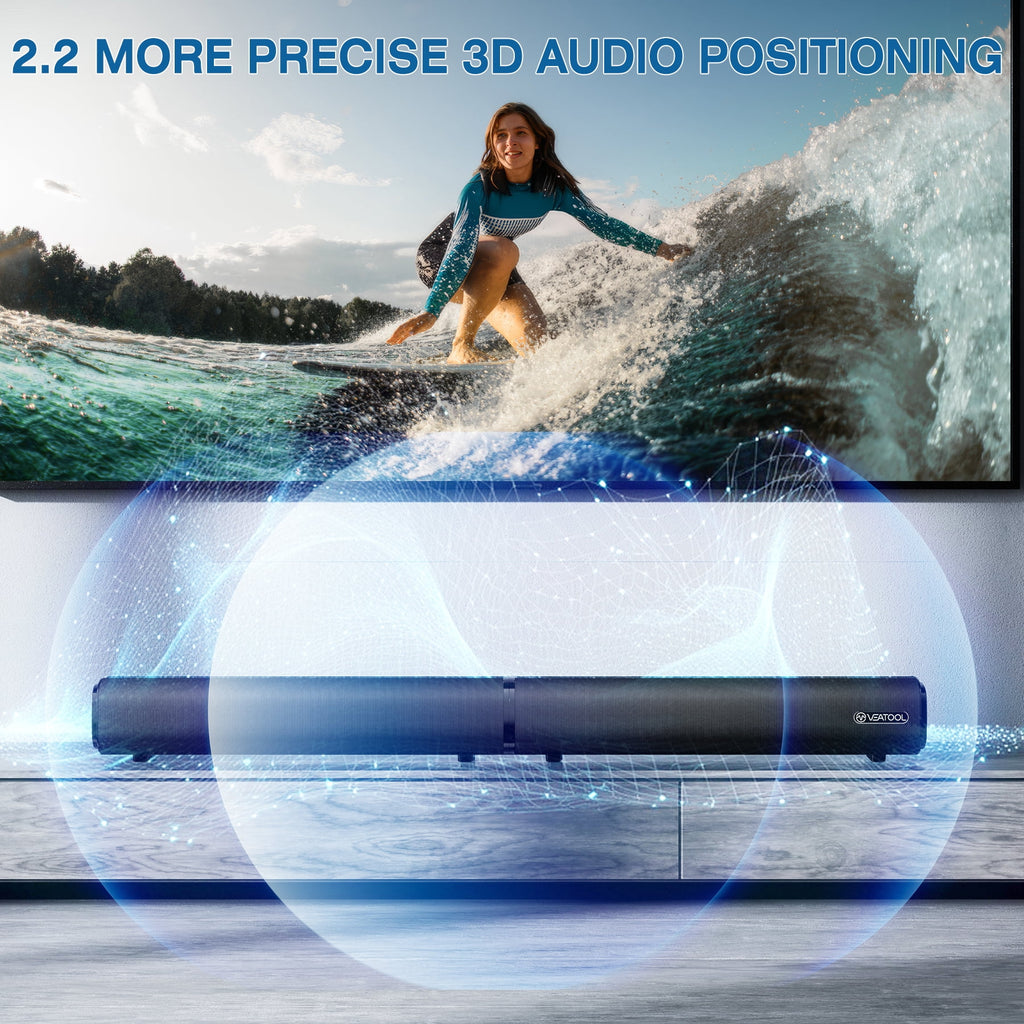 VEAT00L 2.2ch Sound Bar, 100W Bluetooth 5.0 Sound Bars for Smart TV, 3D Surround Sound System with Powerful Bass,Home Theater Speakers with USB/Optical/AUX, TV Speakers Soundbars with Split Design
