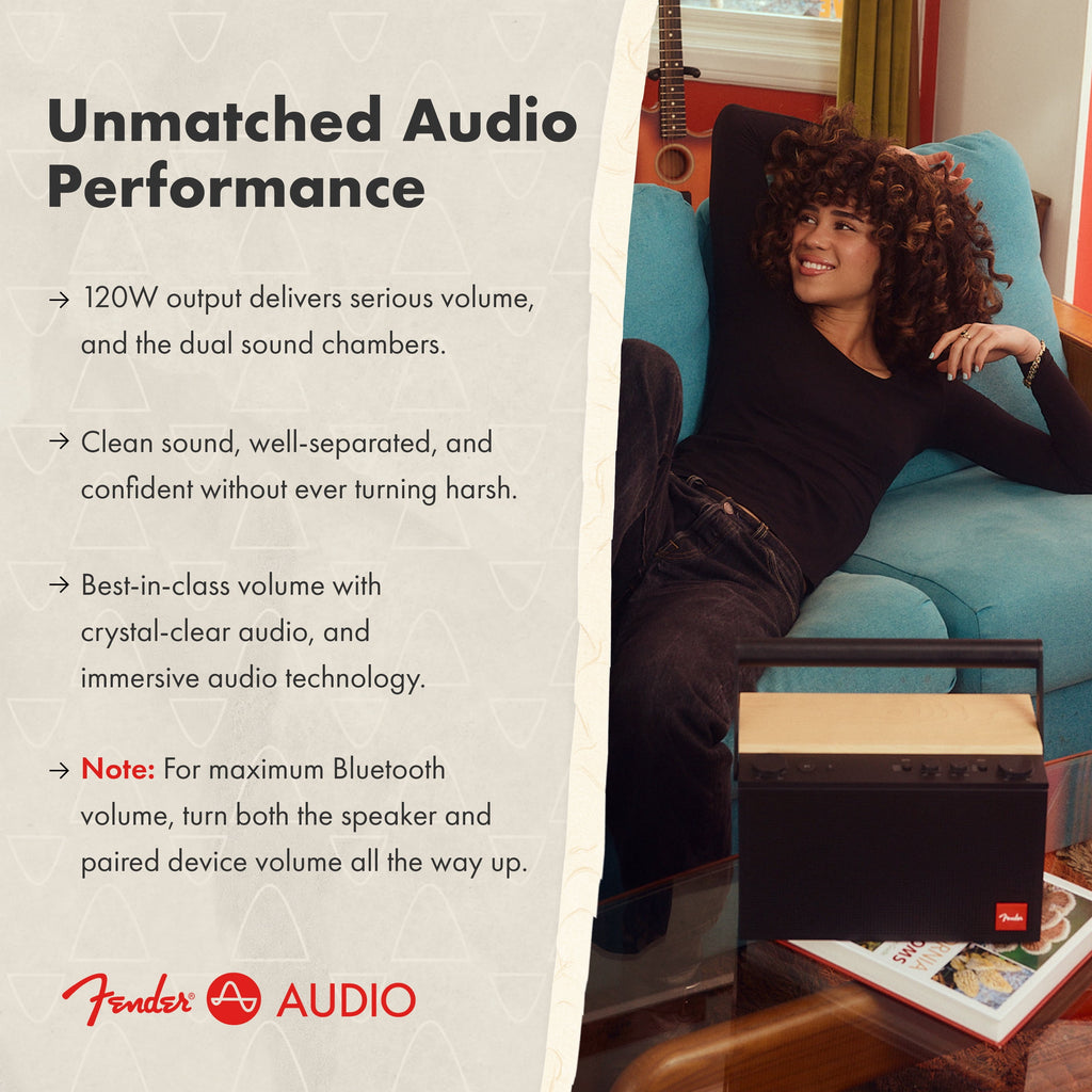 Fender Audio Elie 12 Portable Bluetooth Speaker – 120W Dual Sound Chambers, 4-Channel Input, XLR-1/4", Spatial Audio, 15-Hr Battery – Skyscraper Black