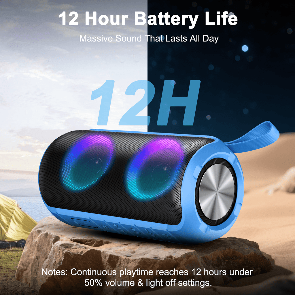 Portable Bluetooth Speaker, Bluetooth 5.3 Speaker Wireless, IPX7 Waterproof Outdoor Speaker, 24W Powerful Loud Stereo Sound, 12H Playtime, 7 Colorful Rgb Lights for Outdoor/Home/Party, Gift Ideas