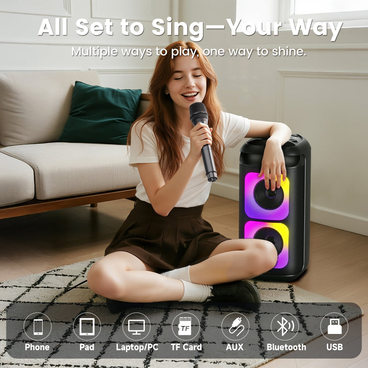 JYX Bluetooth Speaker, Dual 6.5'' Subwoofer Portable Party Speaker System for Outdoor, Deep Bass Party Box with Led Lights, T27-T