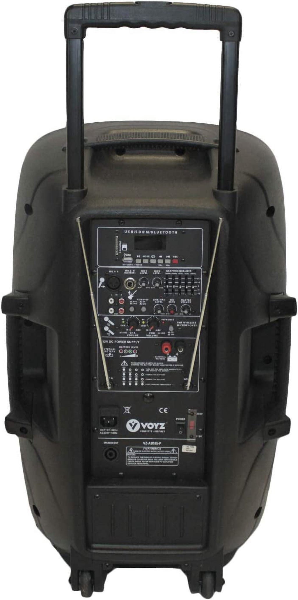 VOYZ 1000W Portable Bluetooth Speaker | 15" Two-Way | USB/SD/MP3 | Tripod Stand | 2 Mics | Perfect for Karaoke