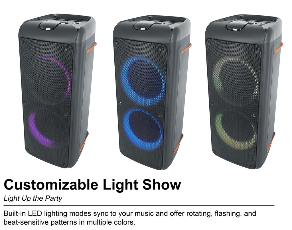 Rockville Rock Party 9 Dual 8" Portable Bluetooth Speaker, 1000W, LED, Karaoke
