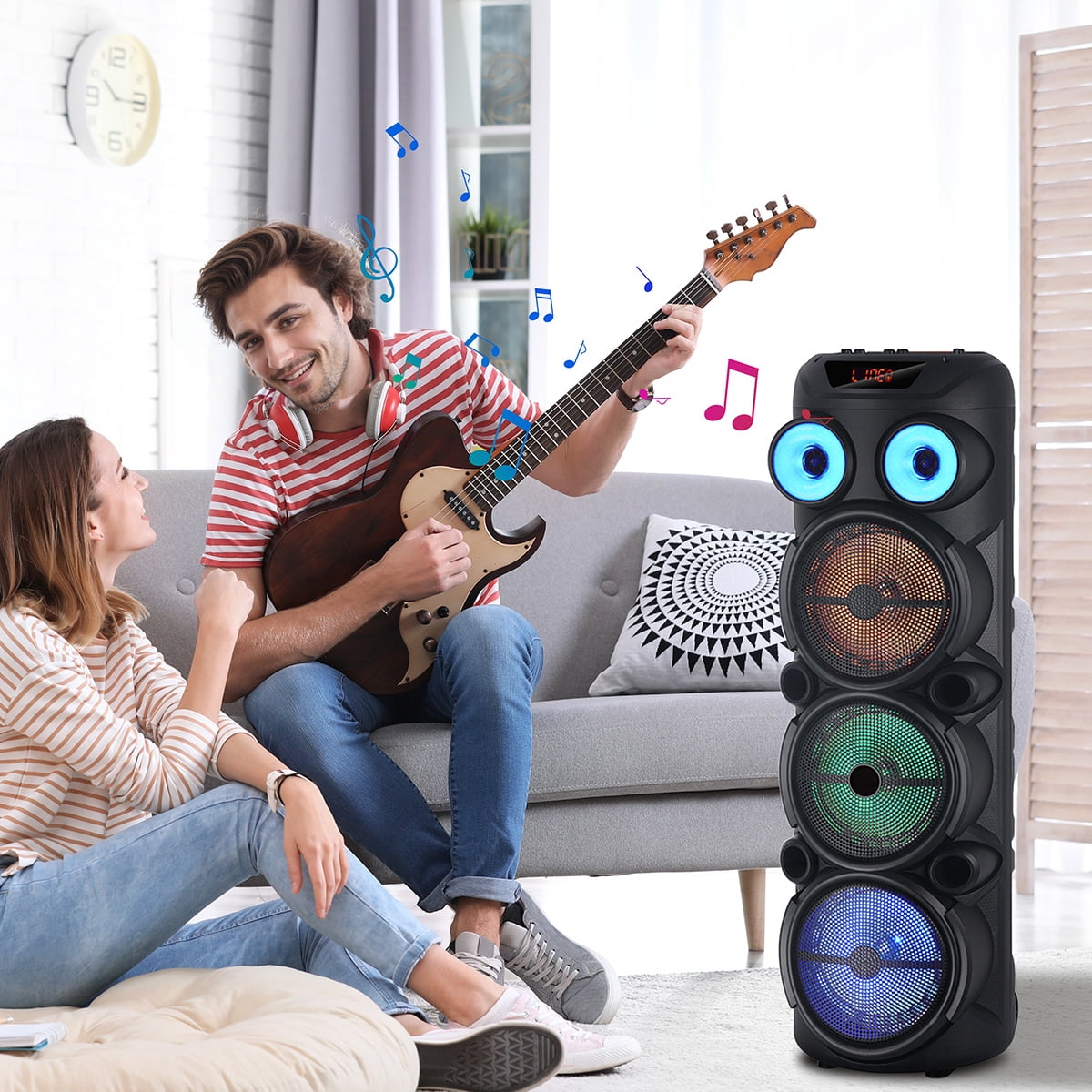 Lohoms Triple 8" Bluetooth Party Speaker, Portable Karaoke Machine & Outdoor PA Sound System with Powerful Stereo Sound, LED Lights, Wireless Mic, TWS Pairing, FM, USB, TF & AUX