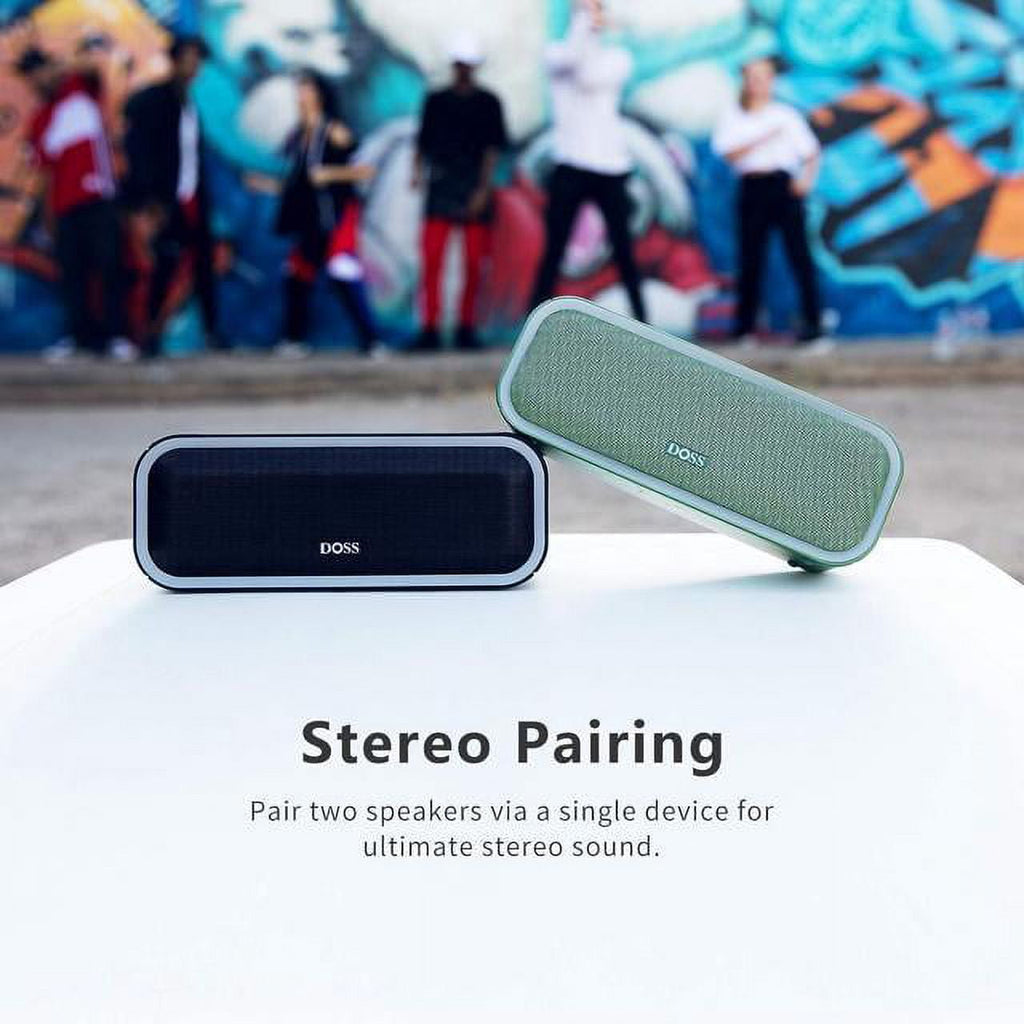 DOSS Wireless Bluetooth Speaker with 24W Impressive Sound, Booming Bass, IPX6 Waterproof, 15Hrs Playtime, Wireless Stereo Pairing, Mixed Colors Lights, 66 FT -Black