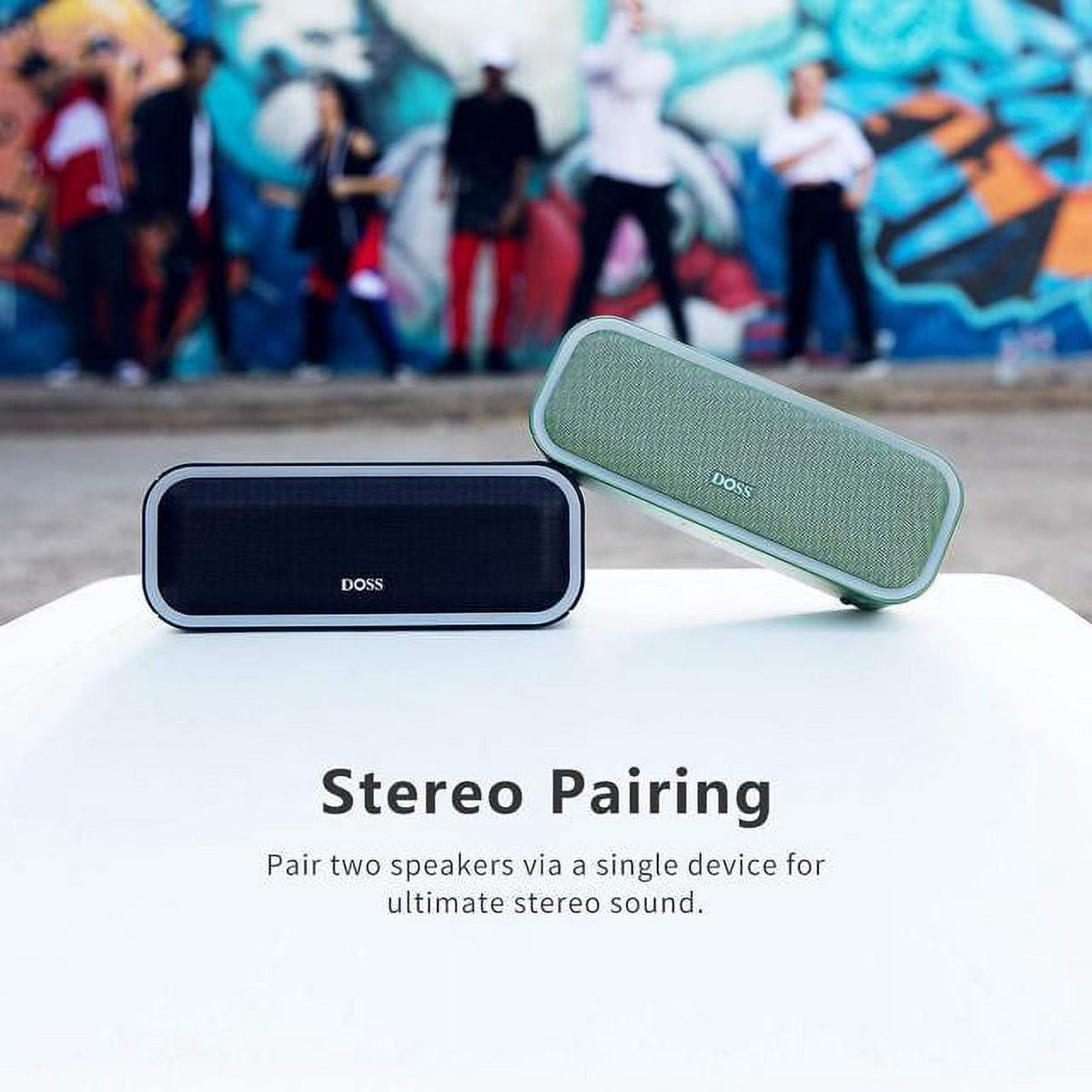 DOSS Wireless Bluetooth Speaker with 24W Impressive Sound, Booming Bass, IPX6 Waterproof, 15Hrs Playtime, Wireless Stereo Pairing, Mixed Colors Lights, 66 FT -Black