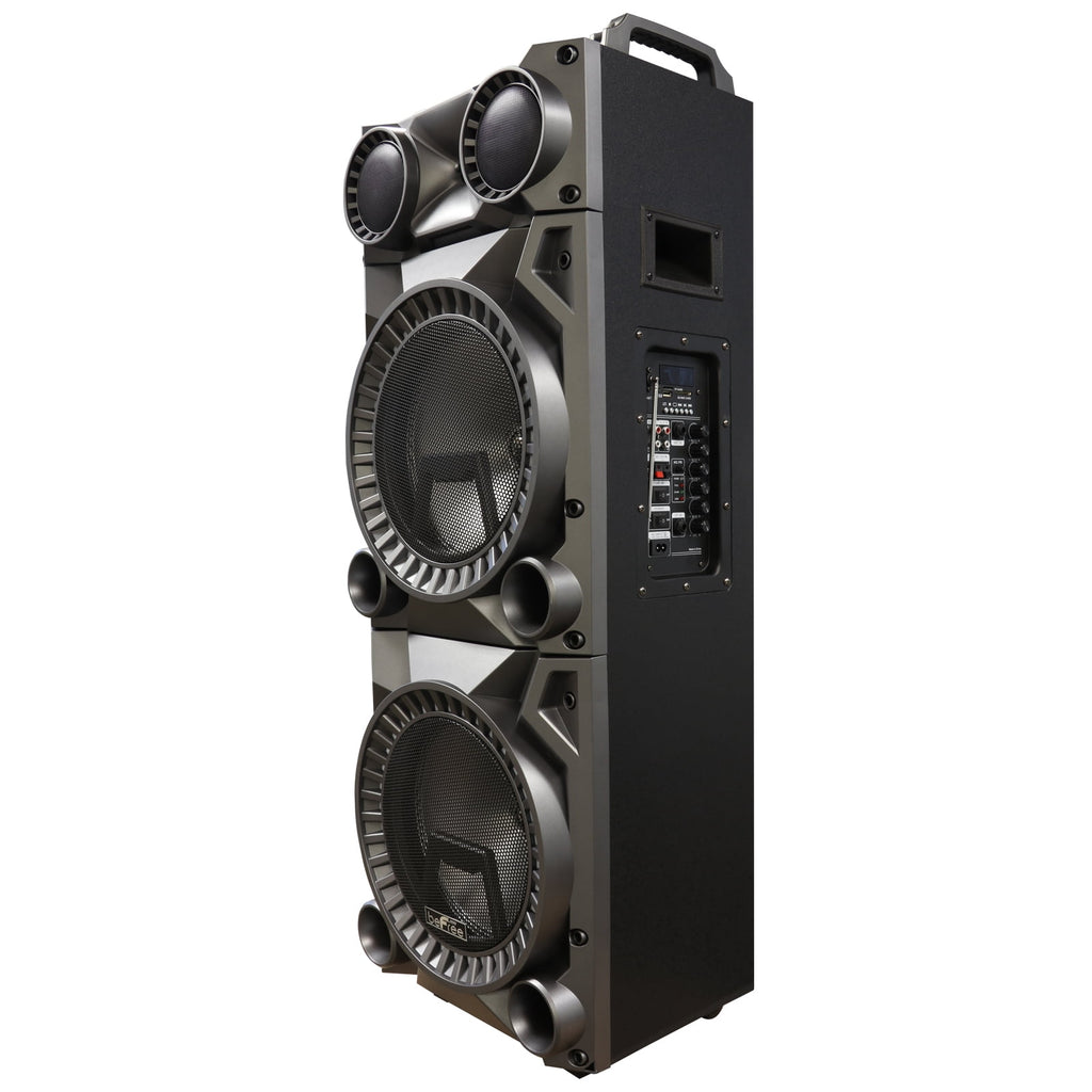 beFree Sound Rechargeable Bluetooth 12inch Double Subwoofer Portable Party Speaker with Dual Layer Reactive Party Lights, USB, SD and AUX Inputs with FM Radio