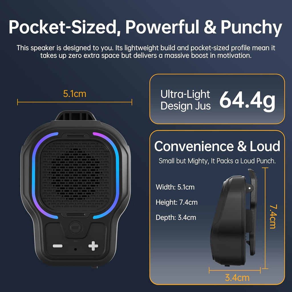Wearable Bluetooth Speaker, Small Clip-on Wireless Portable Speaker, 10H Battery, IPX6 Waterproof Mini Speaker, 3 Light Modes with Mic, for Hands-Free Music Call Outdoor Work, Gift for Dad, Black