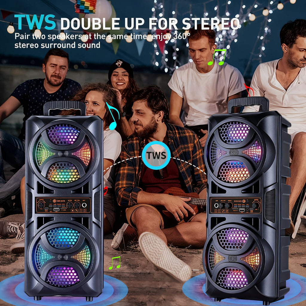 Portable Large Speaker with Subwoofer & Microphone for Karaoke, BT/USB/TF/AUX/FM/TWS Compatible, USB PartyBox with LED, for Parties, Theater, Ideal Gift for Birthdays & Christmas