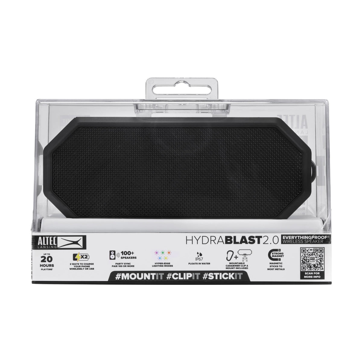 Altec Lansing HydraBlast 2.0 EverythingProof™ Bluetooth Speaker, IP67 Waterproof, 20H Battery, Qi Wireless & USB Charging, LED Lights, Party Sync, 100ft Range