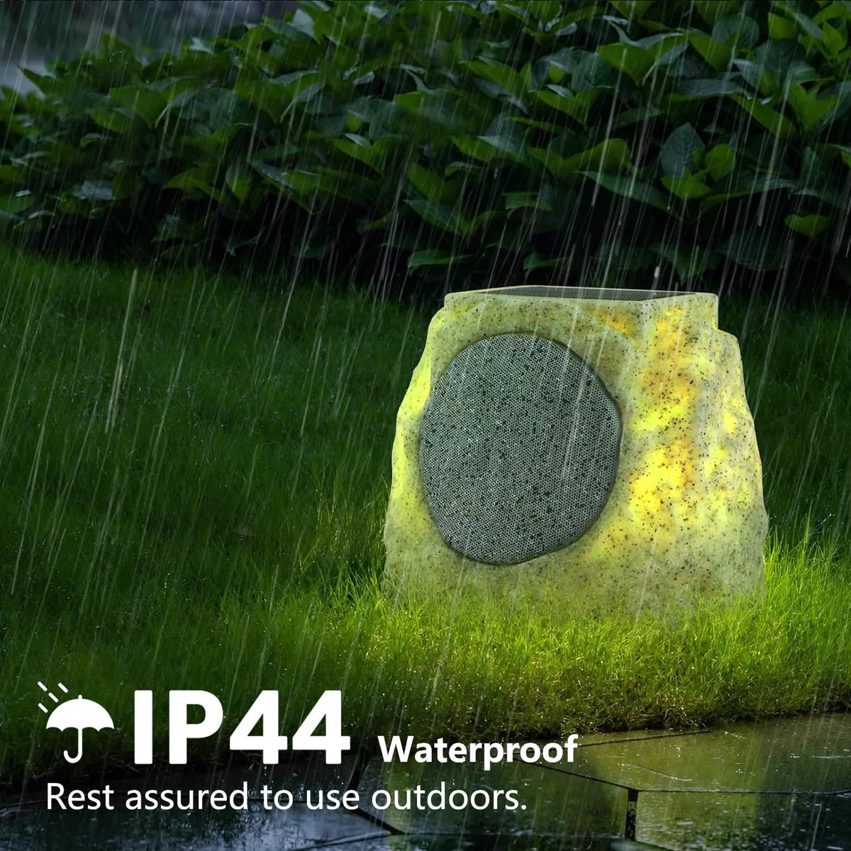 Postlucky 2-Pack Outdoor Solar Rock Speakers, Bluetooth, TWS Pairing, RGB LED Flashing, USB Charging, Waterproof, 8.1" Black