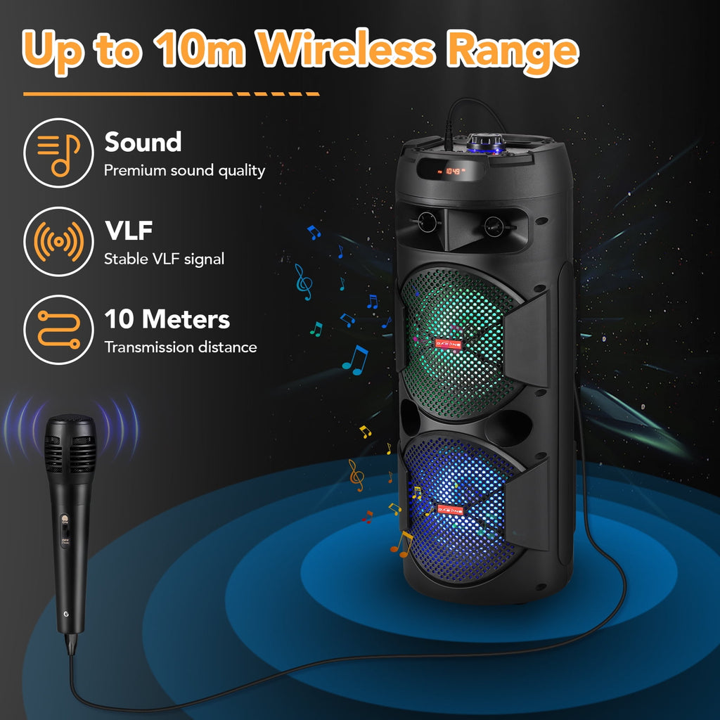 CURUK Portable Wireless Bluetooth Speaker Triple 8" Woofer PA System FM AUX TWS, MIC, RC, LED Light