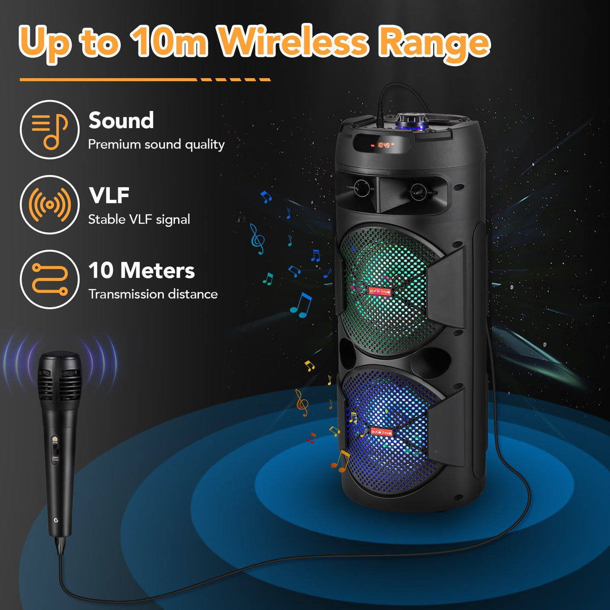 CURUK Portable Wireless Bluetooth Speaker Triple 8" Woofer PA System FM AUX TWS, MIC, RC, LED Light