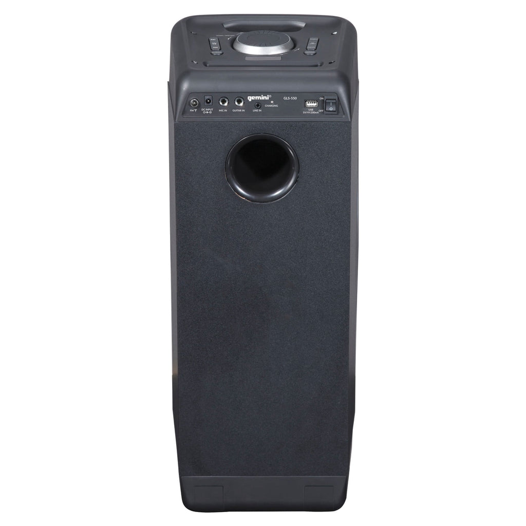 Gemini GLS Series Portable Bluetooth Dual-Woofer Speaker System with LED Lights, Microphone, and Remote, True Wireless, Black, GLS-550