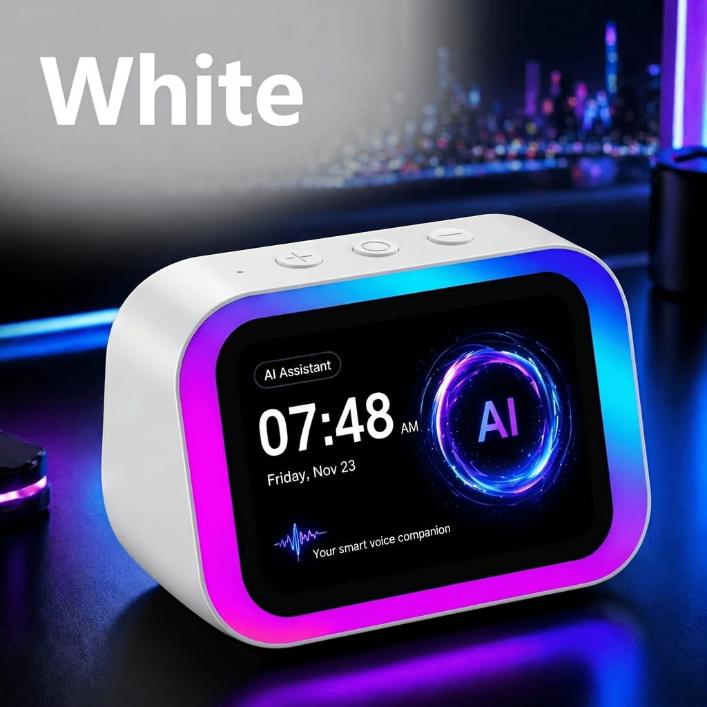 AI Smart Speaker with Large Screen Display, RGB Ambient Lighting, Hands-free Calling, Music Player, Voice-controlled Desktop Speaker, Suitable for Home/office/bedroom