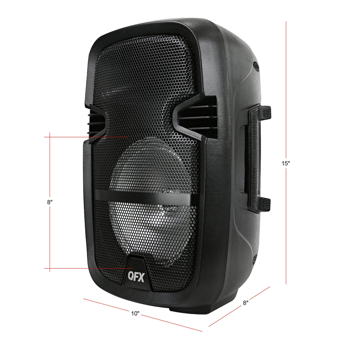 QFX PBX-808TWS Dual 8-Inch Portable Bluetooth PA Speaker System with Stands, Wired Mics, Remotes, USB/FM/TWS/LED