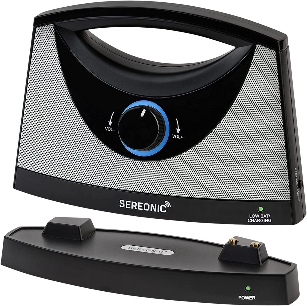 Sereonic Wireless TV Speaker System Deluxe (2 AC Adapters) | Portable Personal Soundbar Sound Box for Hard of Hearing, Seniors | No Headphones Needed!