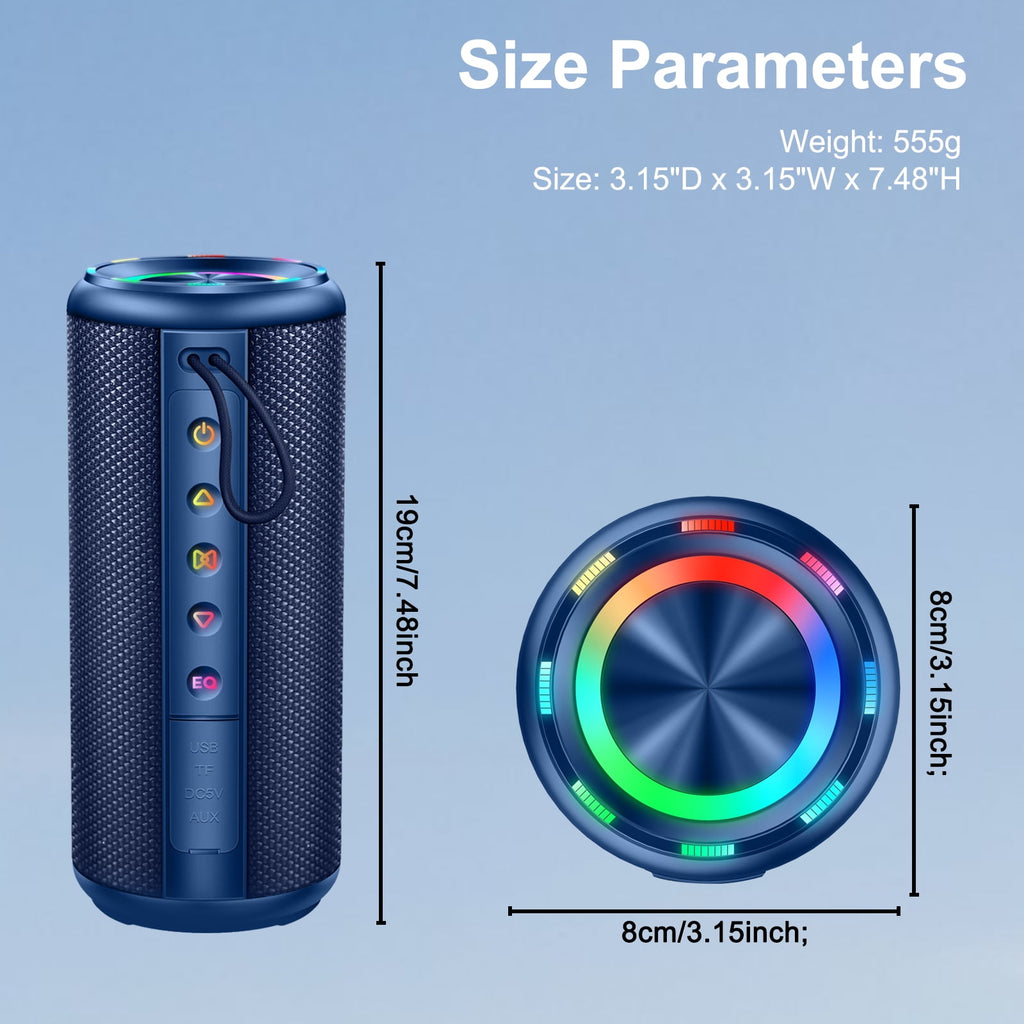 Portable Bluetooth Speaker, Bluetooth 5.4 Wireless Speaker, IPX7 Waterproof Outdoor Speaker with RGB Party Lights, 20W Stereo Sound, 20H Playtime, TWS Pairing for Camping, Beach, Home Party