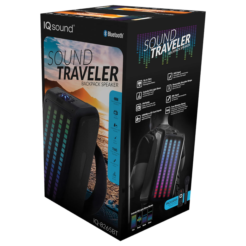 IQ Sound Sound Traveler 20-Watt-Continuous-Power Portable Backpack Speaker with Wired Microphone and Remote