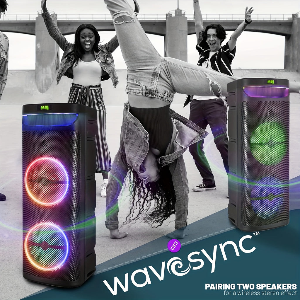 RIDWIND 8000W Peak Power Dual 12" Woofers Portable Bluetooth Speaker Indoor & Outdoor Loud Heavy Bass Sound System With Microphone RGB Party Lights Remote Control Support TWS/USB/FM/AUX/TF