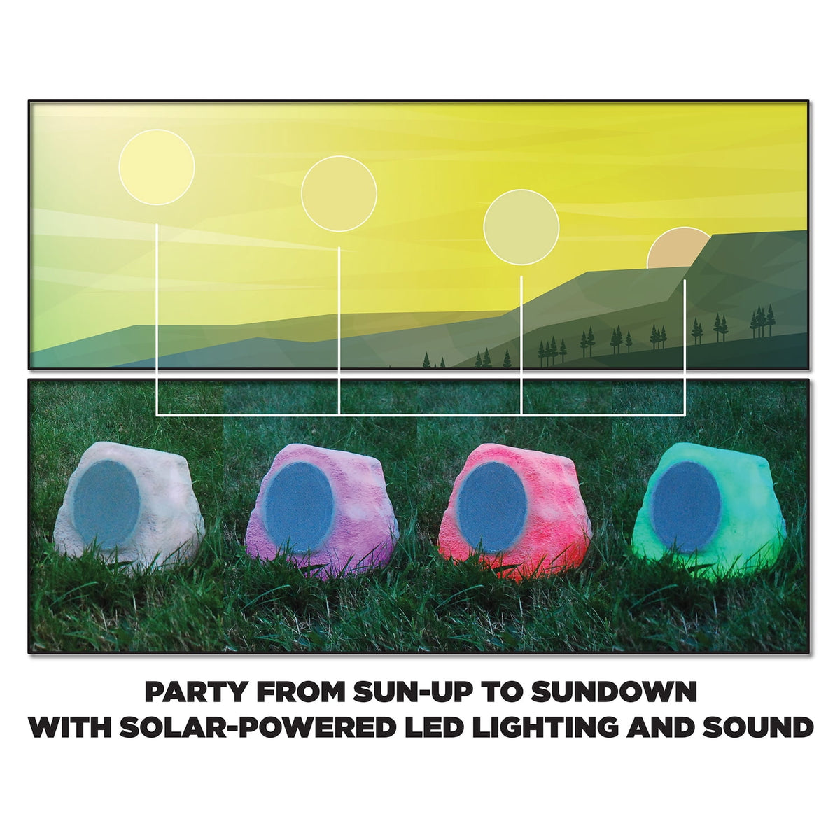 ION Glow Stone Link Solar Bluetooth Multi-Sync 10-Watt-Peak Outdoor Rock Speaker with LED Lights