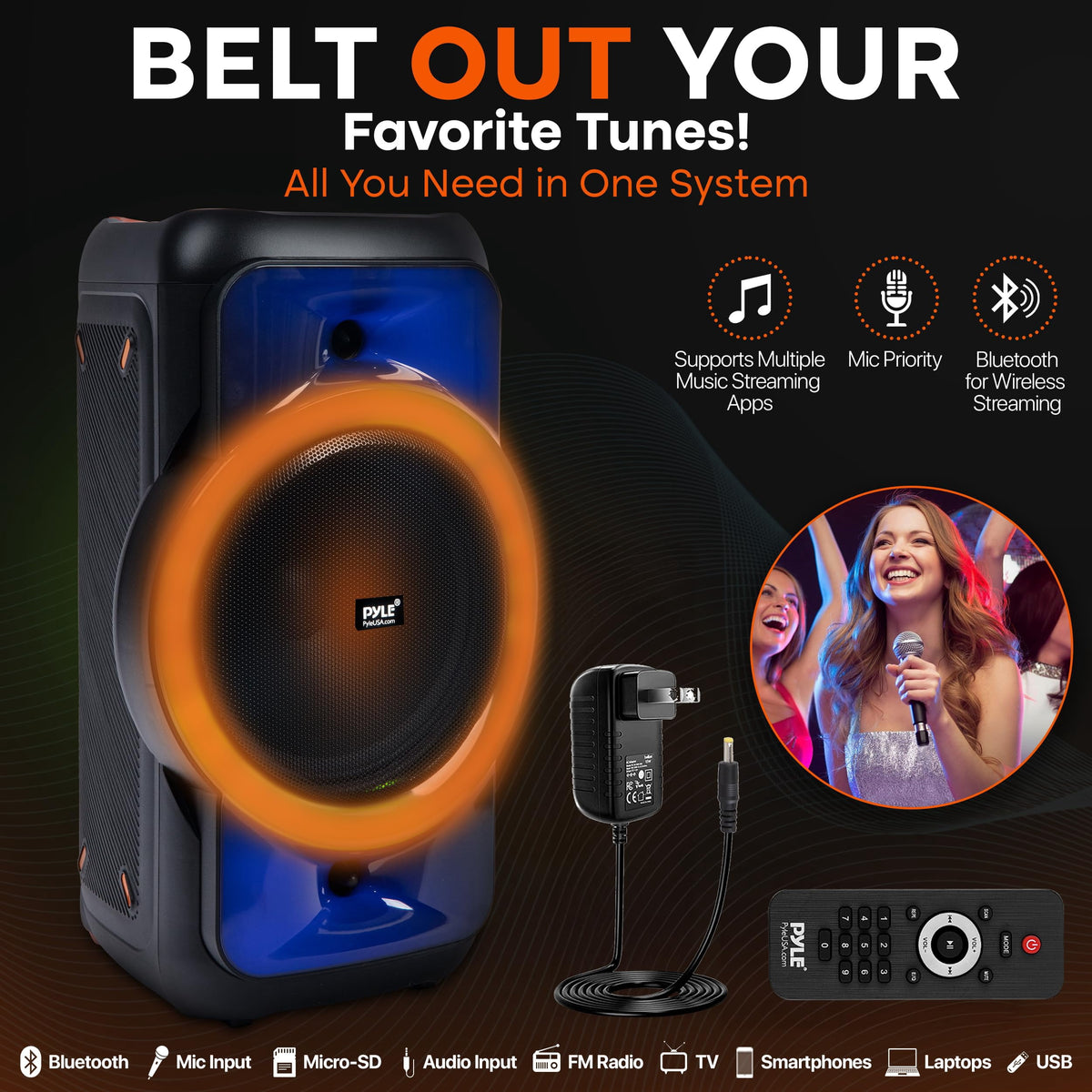 Pyle Audio Large Bluetooth Party Speaker - Big Bluetooth Speaker with True Wireless Stereo System - Enjoy Powerful Bass and Clear Treble - Portable Big Speaker - PPHP1979-160W