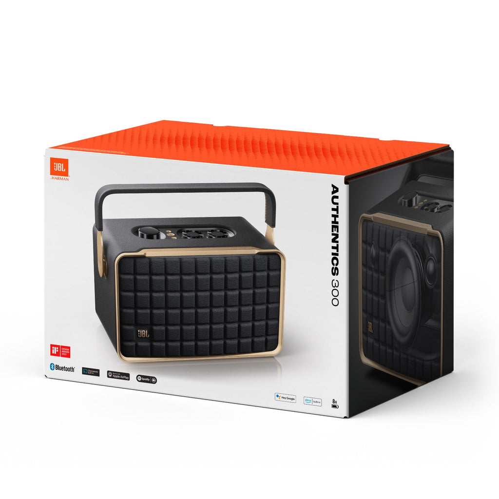 JBL Authentics 300 - Portable smart home speaker with Wi-Fi, Bluetooth and voice assistants with retro design. - Black