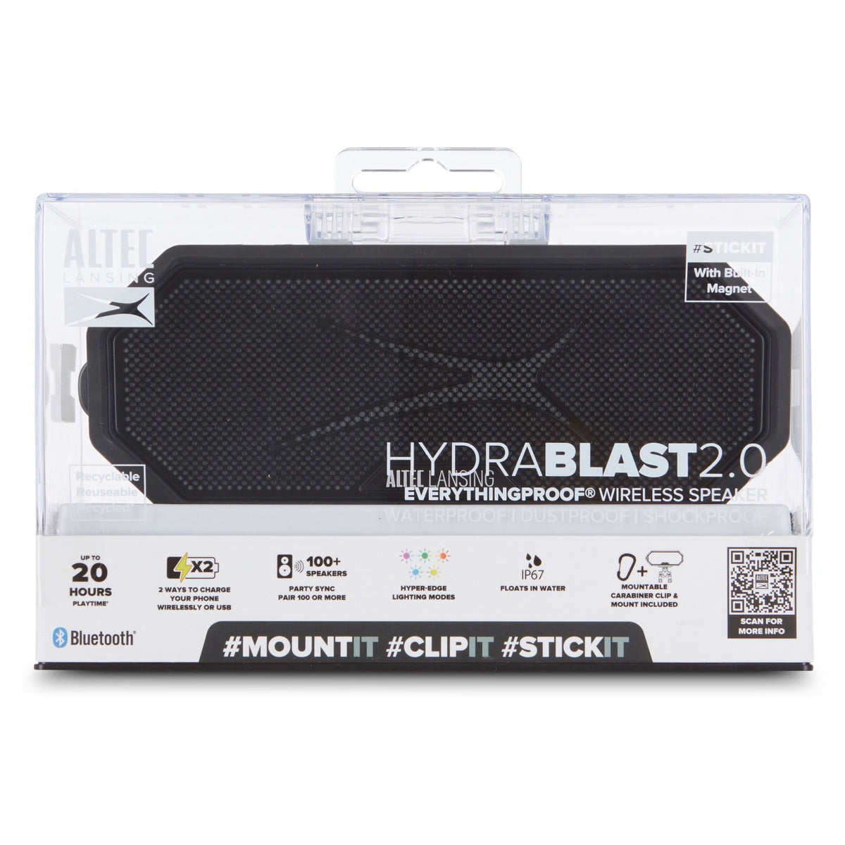 Altec Lansing HydraBlast 2.0 EverythingProof™ Bluetooth Speaker, IP67 Waterproof, 20H Battery, Qi Wireless & USB Charging, LED Lights, Party Sync, 100ft Range