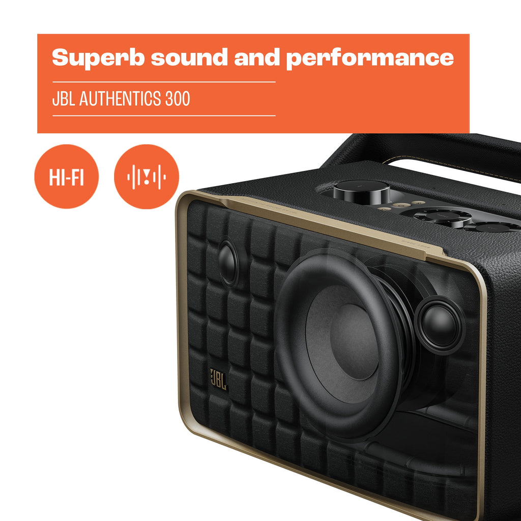 JBL Authentics 200 - Smart home speaker with Wi-Fi, Bluetooth and Voice Assistants with retro design - Black