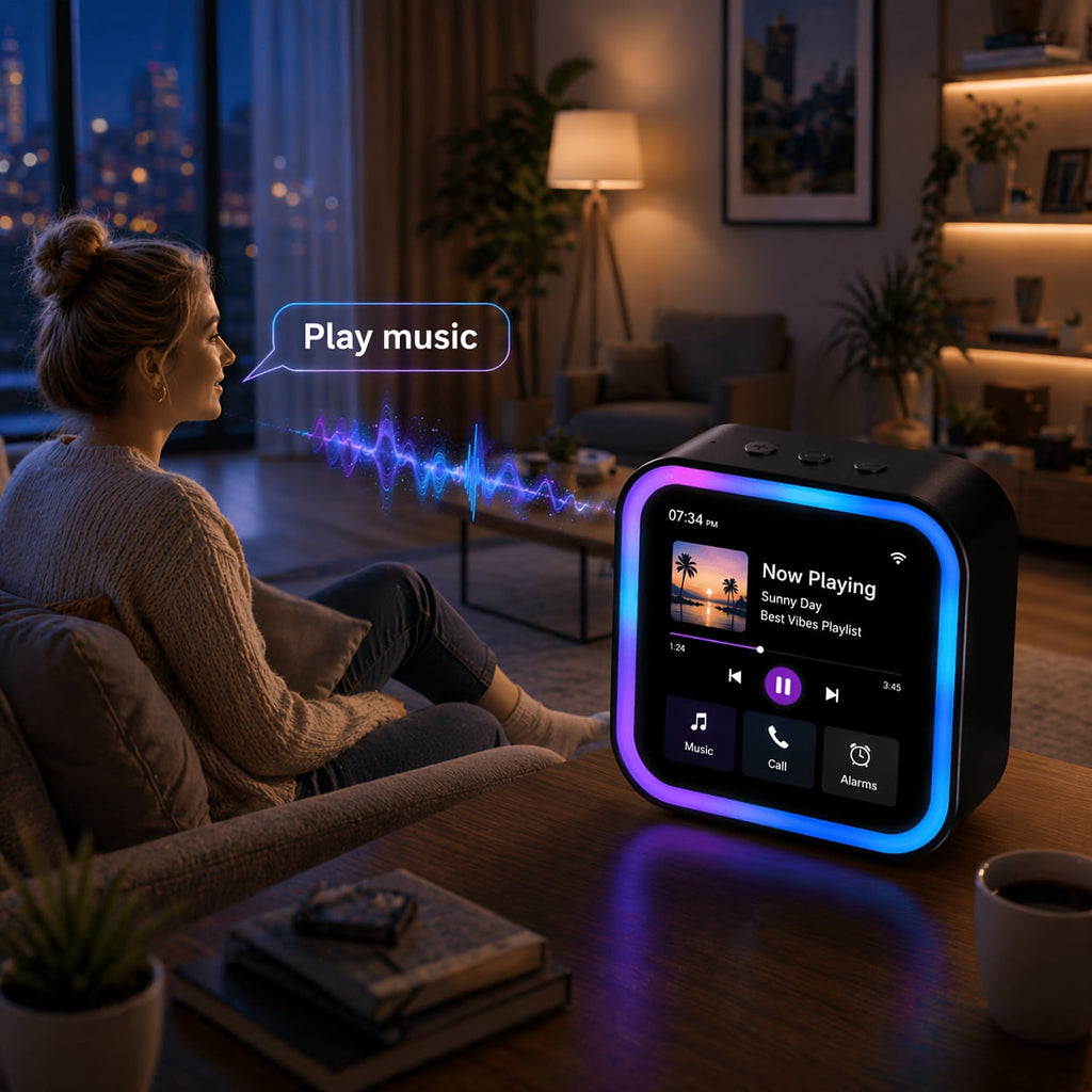 AI Smart Speaker with Large Screen Display, RGB Ambient Lighting, Hands-free Calling, Music Player, Voice-controlled Desktop Speaker, Suitable for Home/office/bedroom