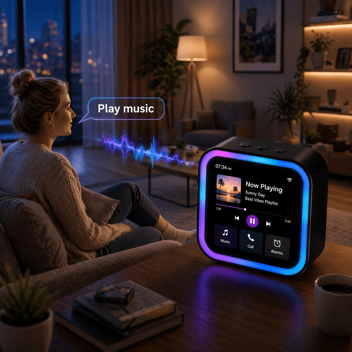 AI Smart Speaker with Large Screen Display, RGB Ambient Lighting, Hands-free Calling, Music Player, Voice-controlled Desktop Speaker, Suitable for Home/office/bedroom