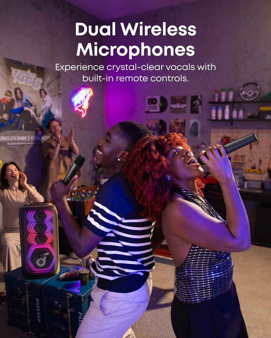 Soundcore Rave 3S Portable Bluetooth Speaker with 2 Wireless Mics, LED Lighting, Black