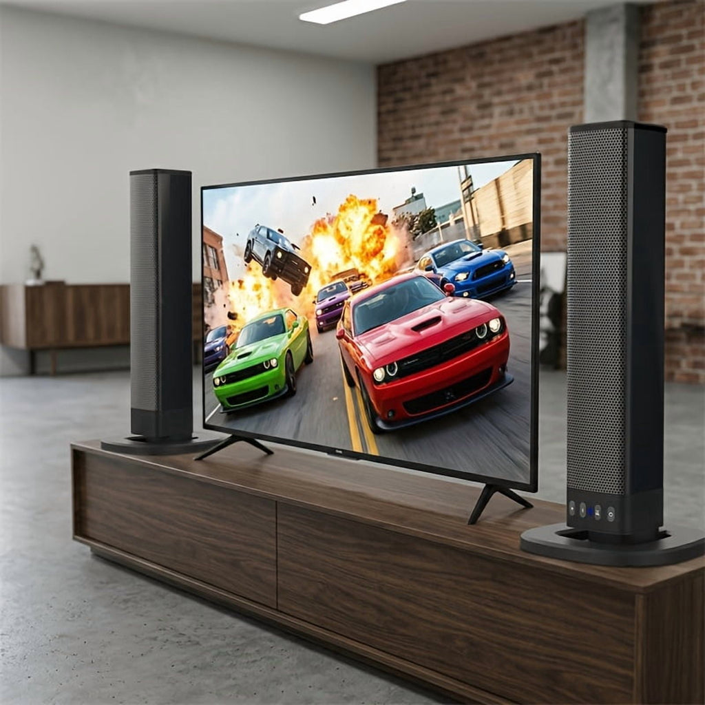 Stereo Bar Speaker for Smart TVs, 2-in-1 Wireless Subwoofer, Home Theater System, Bass Enhancement, Supports TF/AUX/FM/RCA/TWS, 2000mAh Battery, for DVD/TV/PC/Phone/Games
