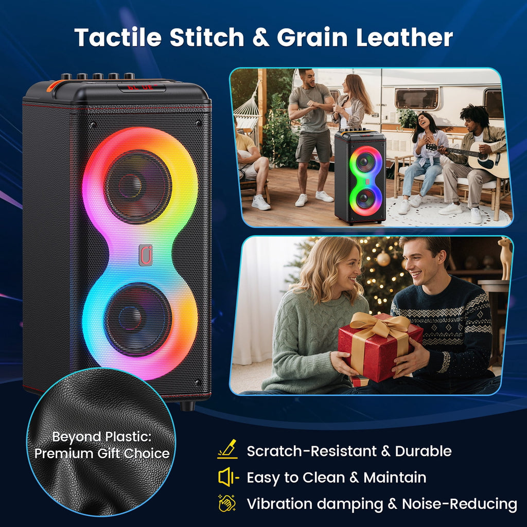 JYX Bluetooth Speaker, Dual 6.5'' Subwoofer Portable Party Speaker System for Outdoor, Deep Bass Party Box with Led Lights, T27-T