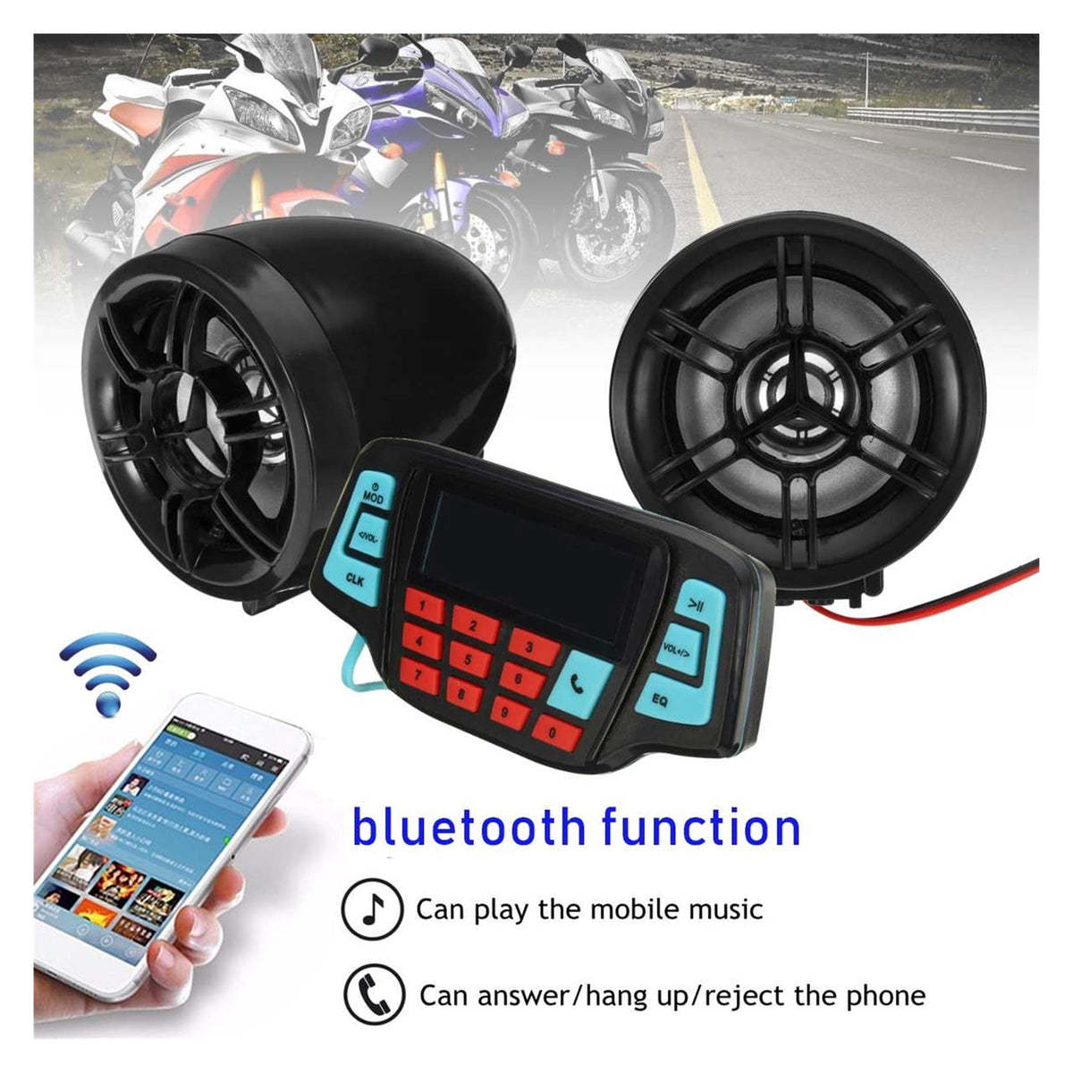 Bluetooth Motorcycle Studio Au-dio Sound System Speakers FM Radio MP3 Music Player Scooter ATV Remote Control Alarm Speaker ,Quality Sound