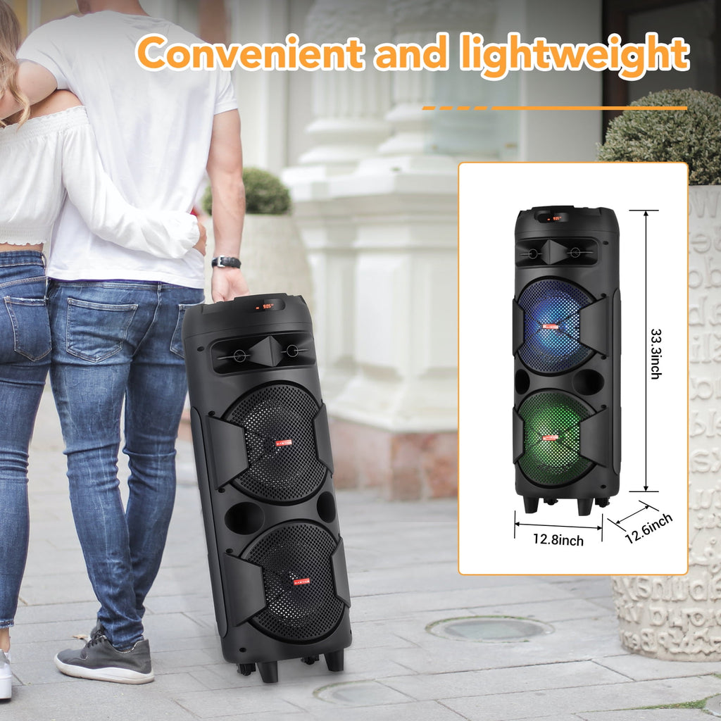 RIDWIND 4000W Peak Power Bluetooth Speakers Portable Wireless Speaker with Double 6.5 inch Subwoofer Heavy Bass,FM Radio, Microphone, Lights, Remote Control TWS Stereo Sound System Speaker