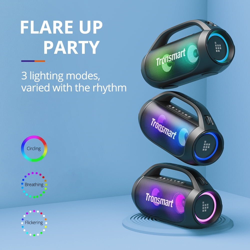 Tronsmart Bang SE Portable Speaker Waterproof, 40W Stereo Deep Bass, Colorful LED, IPX6, 24H Playtime, Lightweight Portable Design, Wireless Bluetooth Speaker for Party/Outdoor/Travel
