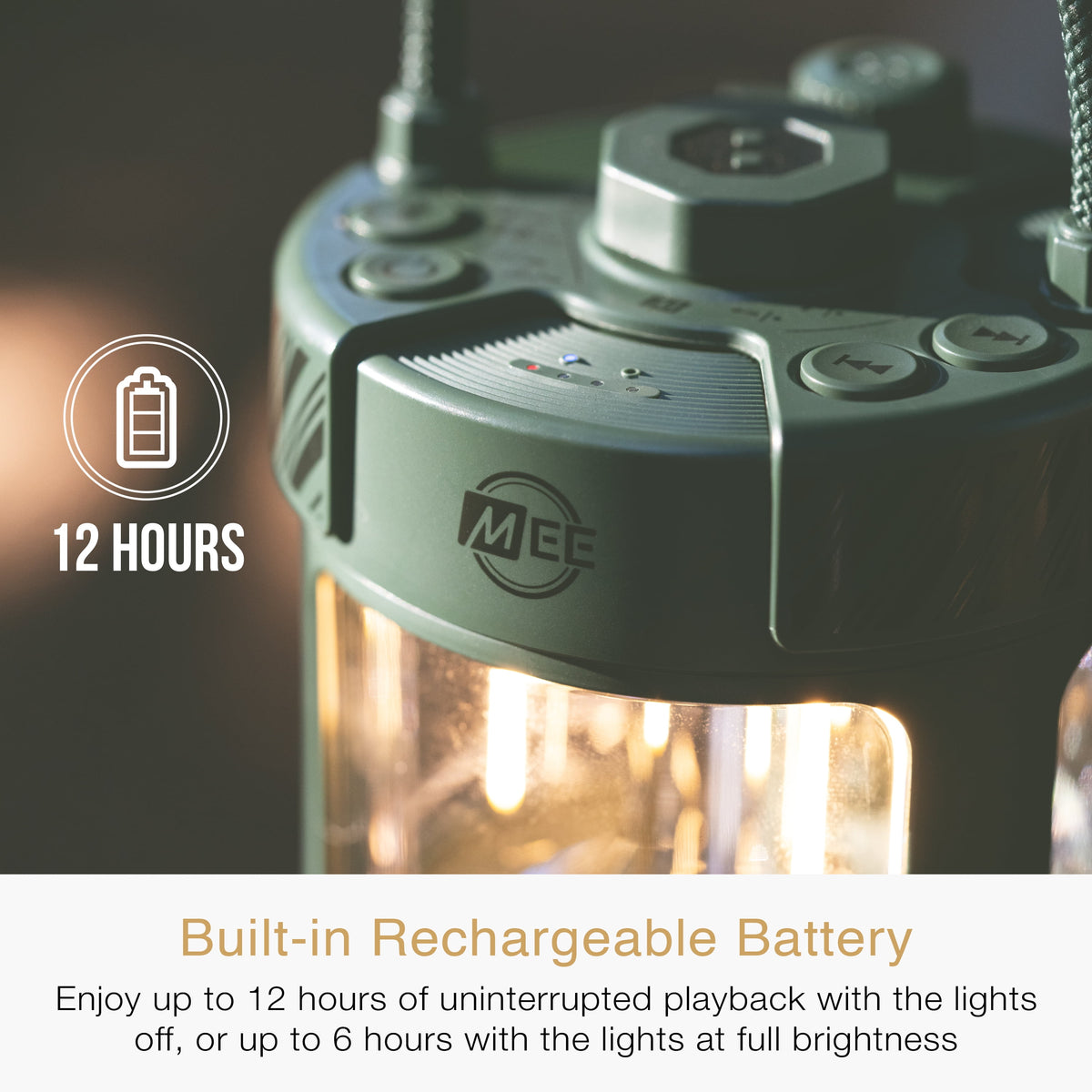 MEE audio lightSPKR Bluetooth Wireless Speaker + Camping Lantern IPX6 Water Resistant (Forest Green)