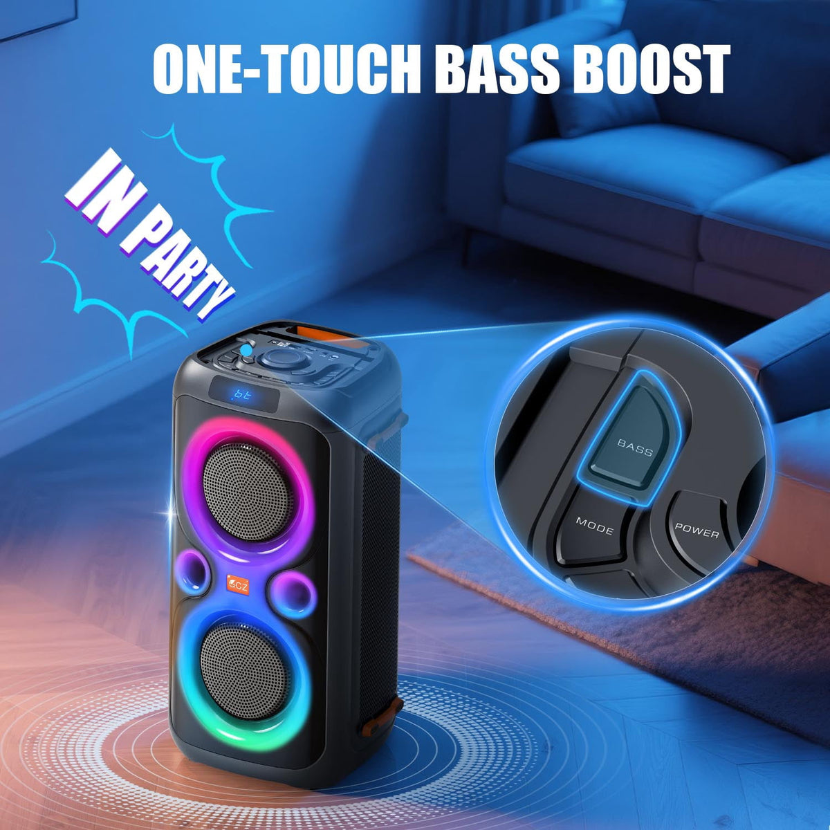 Party Bluetooth Speakers with Bass, 160W Big Speakers with Lights Microphone Input and Long Lasting Battery