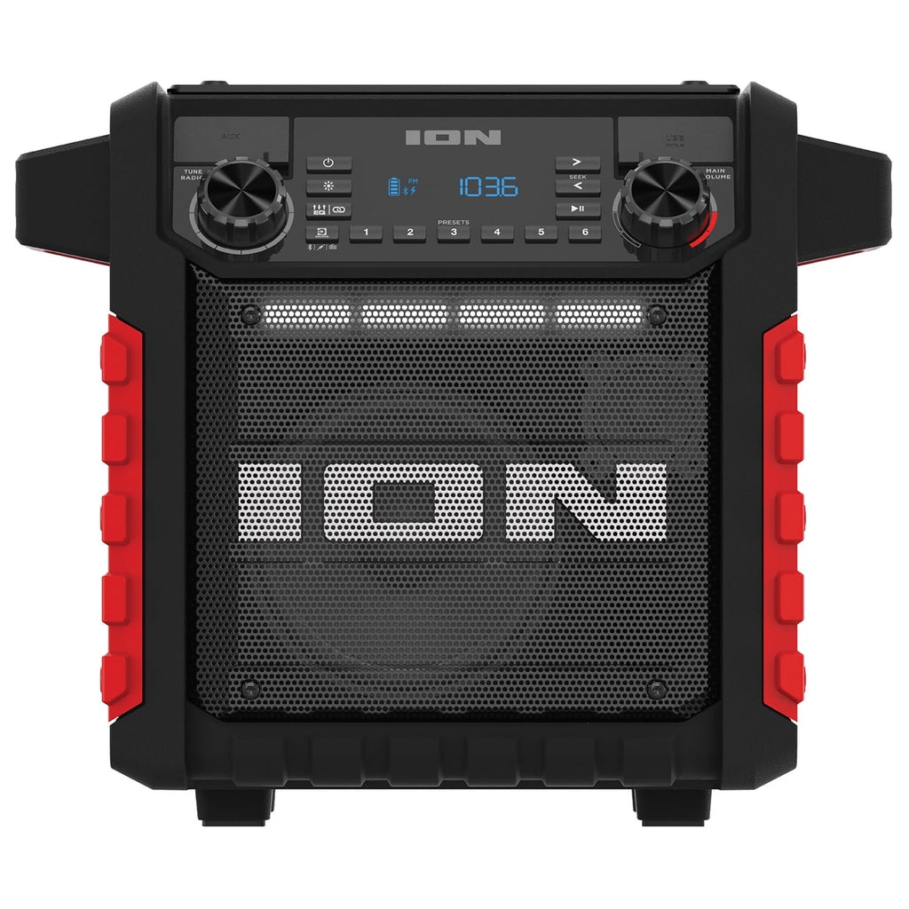 ION 22-Watt-RMS Tailgater Classic Portable Bluetooth Rechargeable Speaker with Link 2, FM, Light, IPX5, up to 15 Hours Play Time , Black/Red