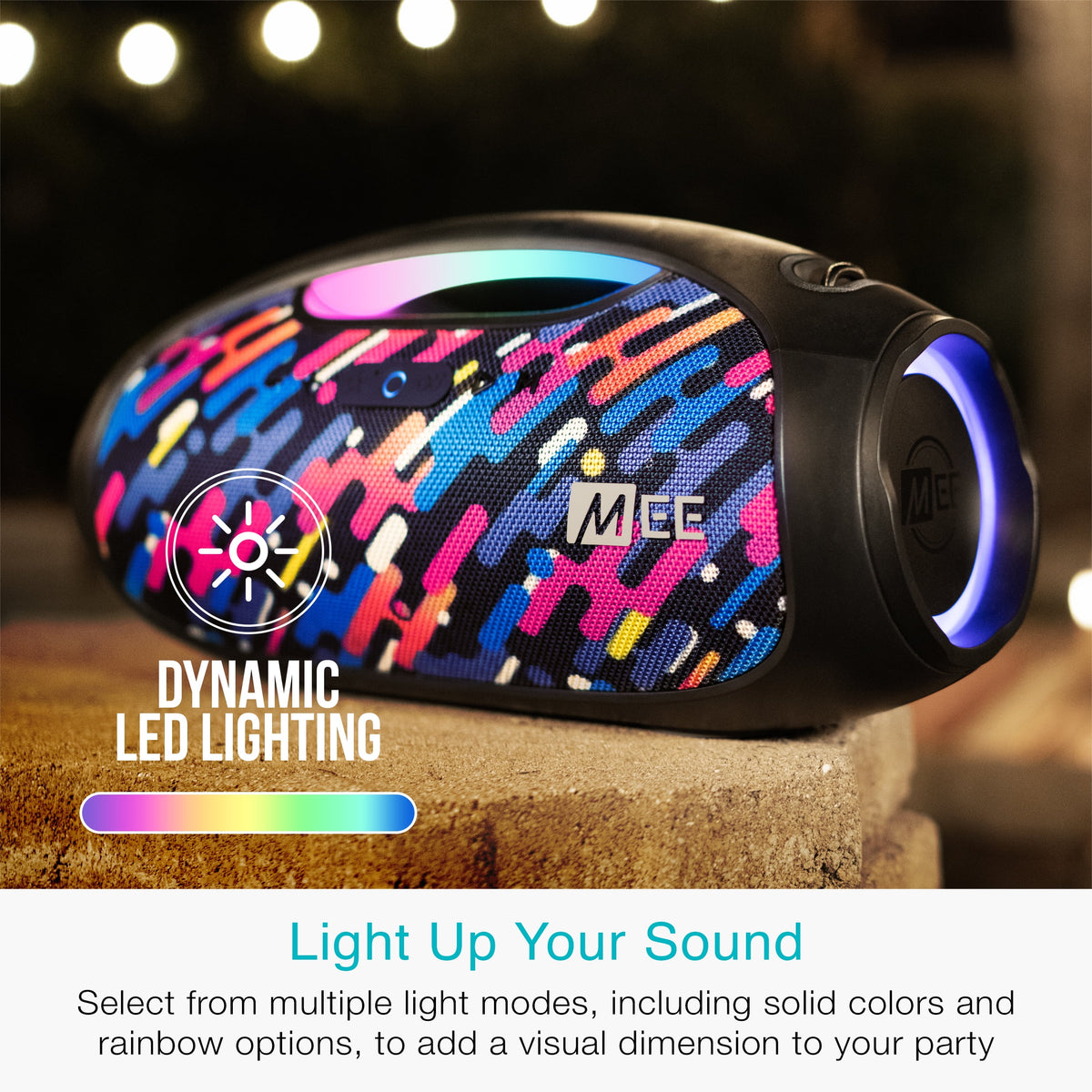 MEE audio partySPKR XL Bluetooth Wireless Speaker with Dynamic LED Lighting (Black)
