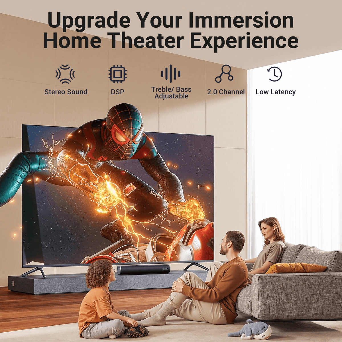 VEAT00L 2.2ch Sound Bar, 100W Bluetooth 5.0 Sound Bars for Smart TV, 3D Surround Sound System with Powerful Bass,Home Theater Speakers with USB/Optical/AUX, TV Speakers Soundbars with Split Design