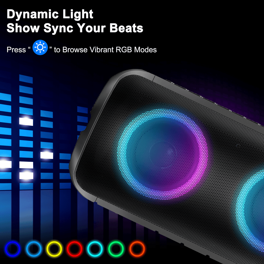 Portable Bluetooth Speaker, Bluetooth 5.3 Speaker Wireless, IPX7 Waterproof Outdoor Speaker, 24W Powerful Loud Stereo Sound, 12H Playtime, 7 Colorful Rgb Lights for Outdoor/Home/Party, Gift Ideas