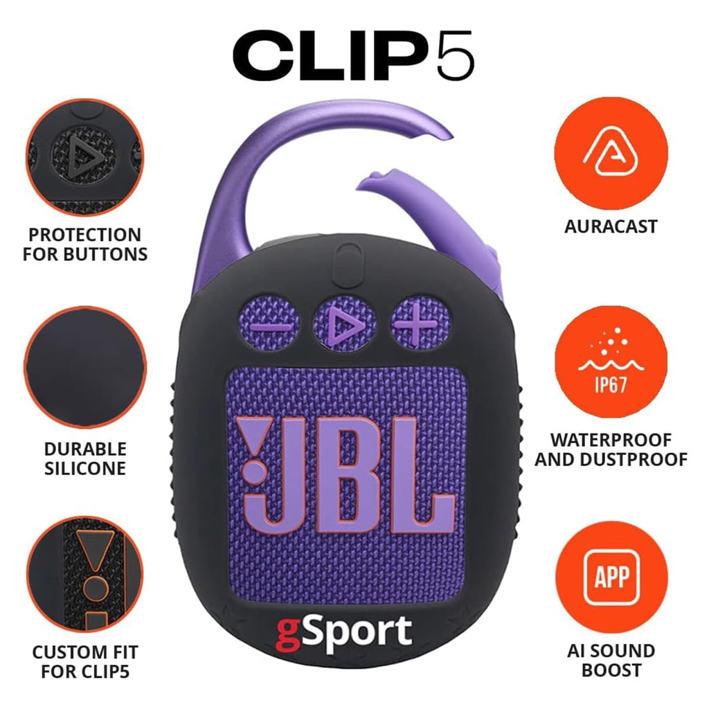 JBL Clip 5 Ultra Portable Bluetooth Speaker with gSport Silicone Sleeve (White)
