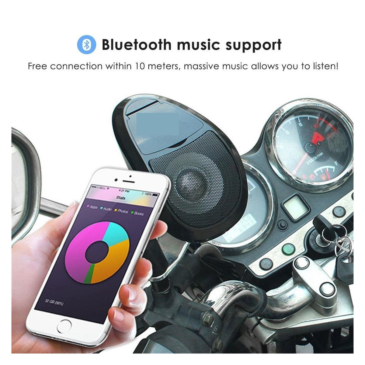 Motorcycle Wireless Bluetooth Speakers Waterproof Stereo Aud-io Amp System MP3 Aud-io Player FM Radio With LED Light