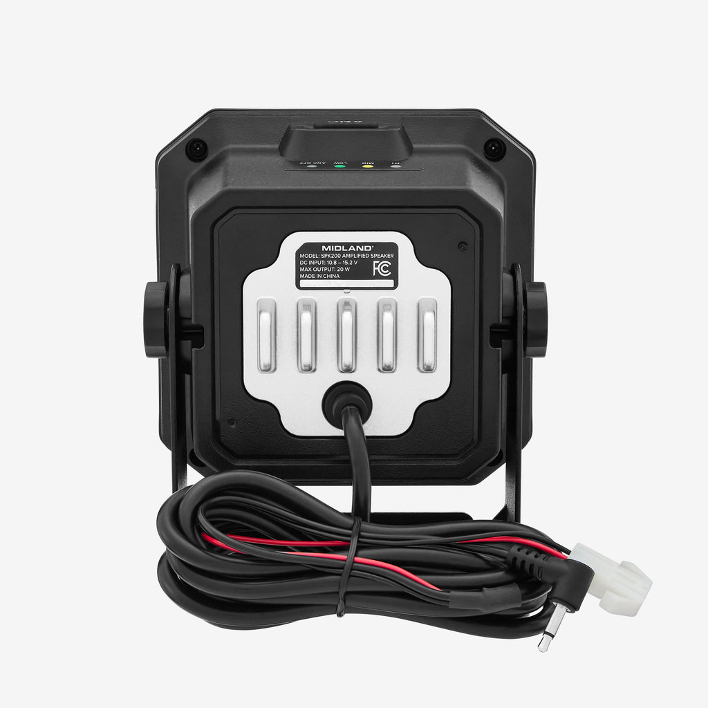 Midland- SPK200 Heavy-Duty 20W Amplified External Speaker - AI Noise Cancelation 180 Degrees Swivel Base Works CB and MXT Radios 8-OHM Sound System 3.5mm Audio Plug - Waterproof Design