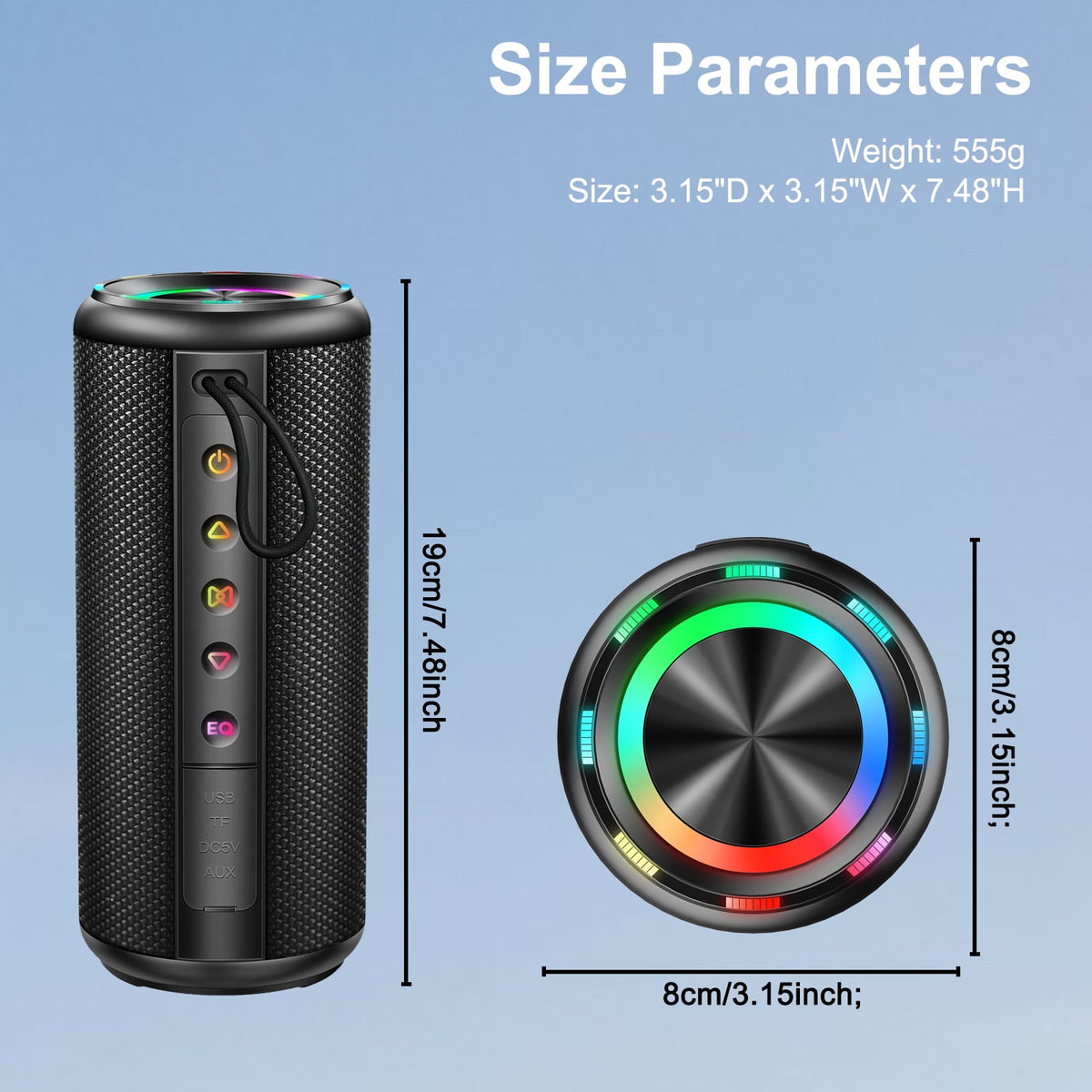 Portable Bluetooth Speaker, Bluetooth 5.4 Wireless Speaker, IPX7 Waterproof Outdoor Speaker with RGB Party Lights, 20W Stereo Sound, 20H Playtime, TWS Pairing for Camping, Beach, Home Party