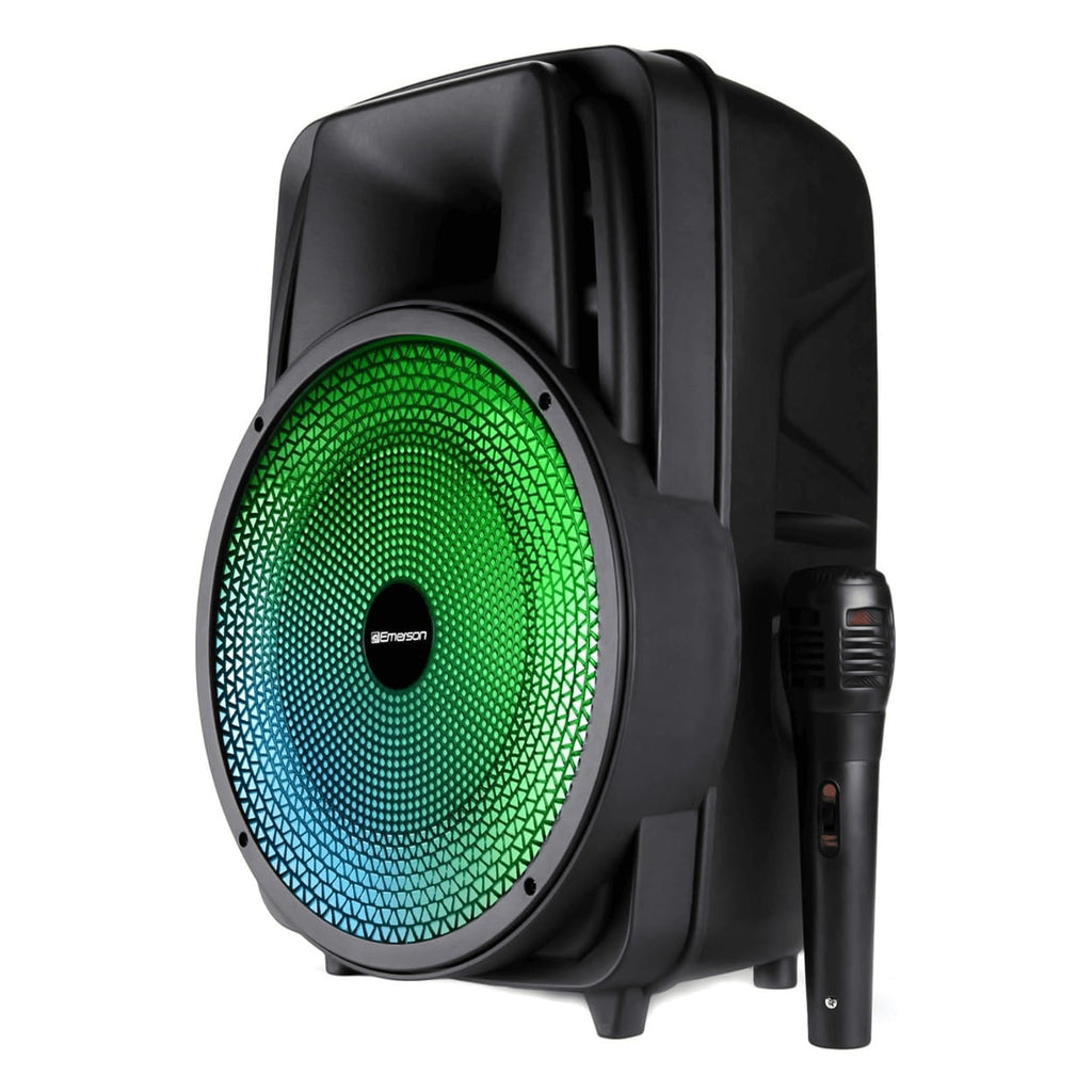 Emerson Portable 8" Bluetooth Party Speaker with FM Radio, Disco Light and Stand