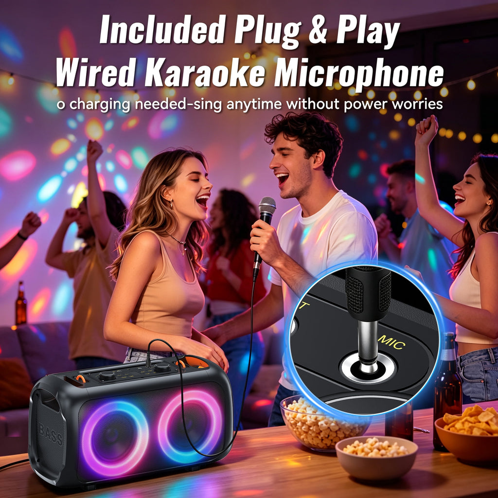 FRESHDEW Big Bluetooth Speakers with Microphone, Outdoor Party Speaker with Tws and EQ Control Aux Usb
