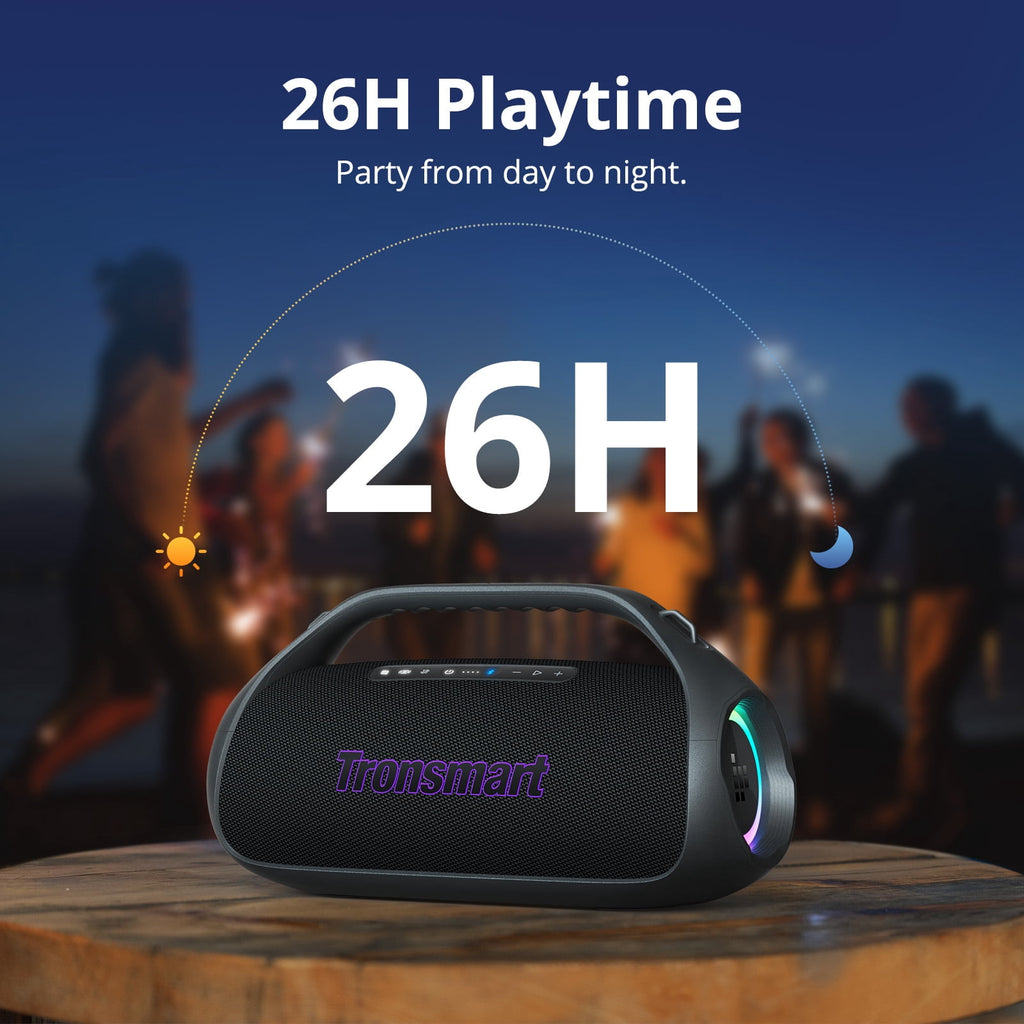 Outdoor Portable Bluetooth Speaker, 90W Loud Sound, Waterproof Outdoor Party Speaker with TWS Stereo, 26H Playtime, LED Lights Wireless Speaker for Beach Camping Backyard